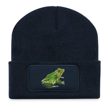 Grüner Frosch  - Recycelte Patch Beanie - French Navy - Vorne