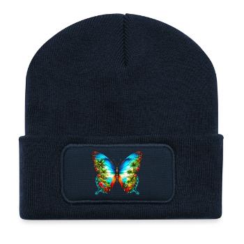 Papillon - Beanie recyclé à patch - bleu marine - Devant