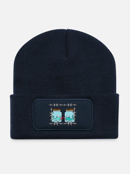Wal Fische Vallentin Liebe Partnerschaft Herzen - Recycelte Patch Beanie - French Navy