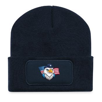USA Adler mit Fliegermütze - Recycelte Patch Beanie - French Navy - Vorne