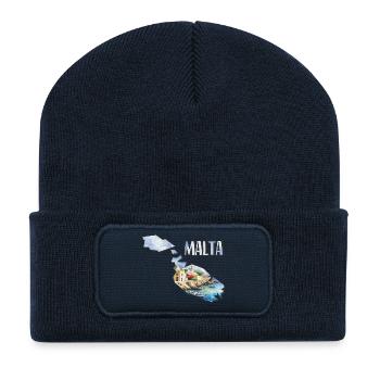 Carte à l’aquarelle Malte - Beanie recyclé à patch - bleu marine - Devant