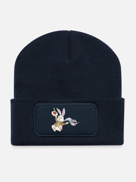 Late Again Clock Rabbit - Recycled Patch Beanie - french navy