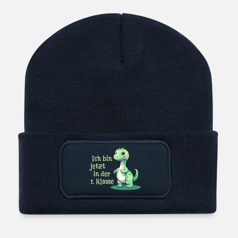 Erster Schultag mit Baby Dino - Recycelte Patch Beanie - French Navy