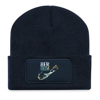 Carte aquarelle Bermudes - Beanie recyclé à patch - bleu marine - Devant