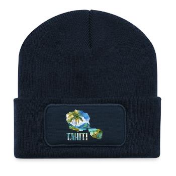 Carte aquarelle Tahiti - Beanie recyclé à patch - bleu marine - Devant