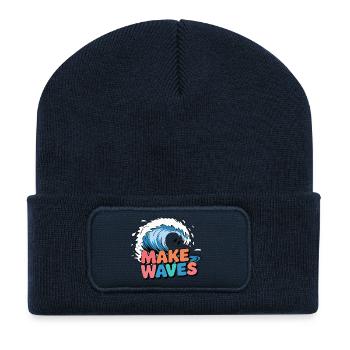 Vibrant Surf Wave with Make Waves Text - Recycled Patch Beanie - french navy - Front