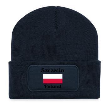 Szczecin Pologne - Imprimés élégants - Beanie recyclé à patch - bleu marine - Devant