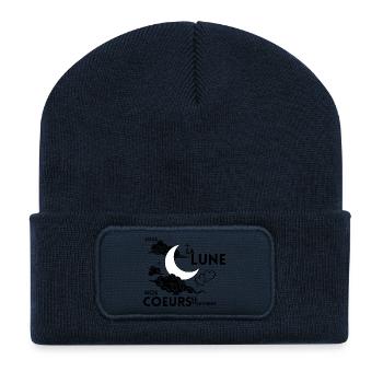 Sous la lune nos cœurs se touchent - Beanie recyclé à patch - bleu marine - Devant