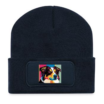 Buntes Pop-Dog-Porträt - Recycelte Patch Beanie - French Navy - Vorne