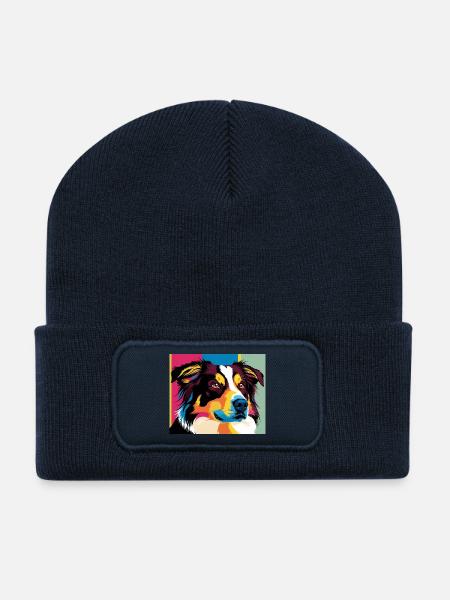 Buntes Pop-Dog-Porträt - Recycelte Patch Beanie - French Navy