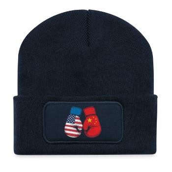 USA vs China - Recycled Patch Beanie - french navy - Front