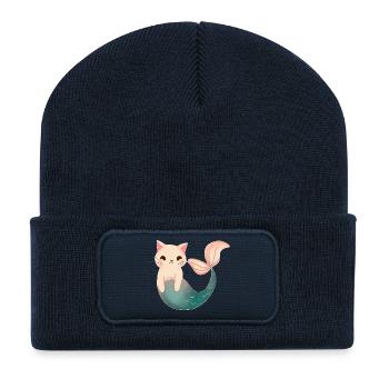 Niedliche Meerjungfrau Katze - Recycelte Patch Beanie - French Navy - Vorne