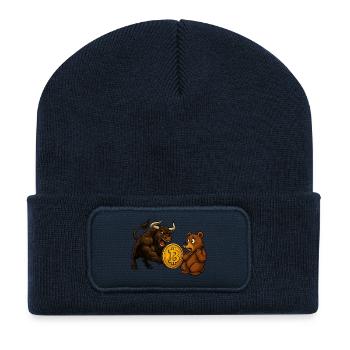 Bitcoin Bull vs Bear - Beanie recyclé à patch - bleu marine - Devant