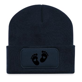 Baby Herz Schwangere Eltern Baby Füße Niedlich - Recycelte Patch Beanie - French Navy - Vorne