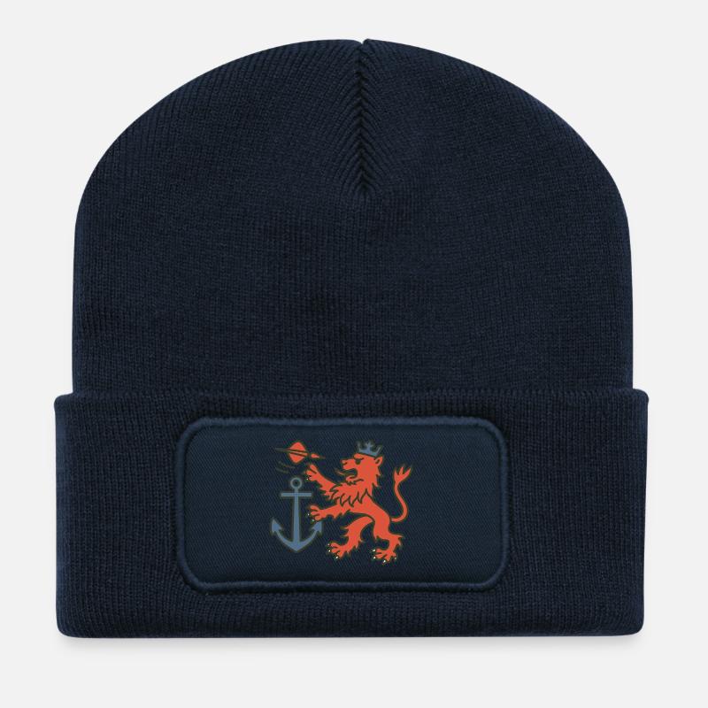 Düsseldorfer Löwe mit Dartpfeil - Recycelte Patch Beanie - French Navy