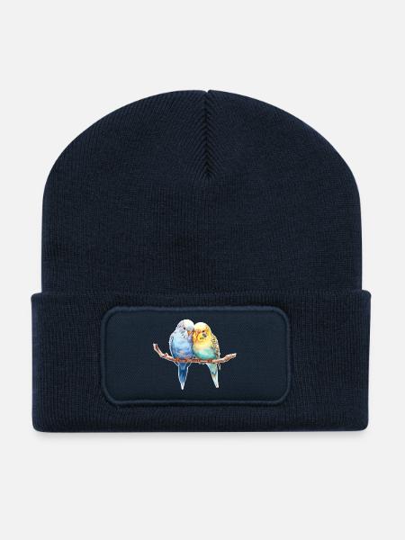 Wellensittiche Wellensittichpaar - Recycelte Patch Beanie - French Navy