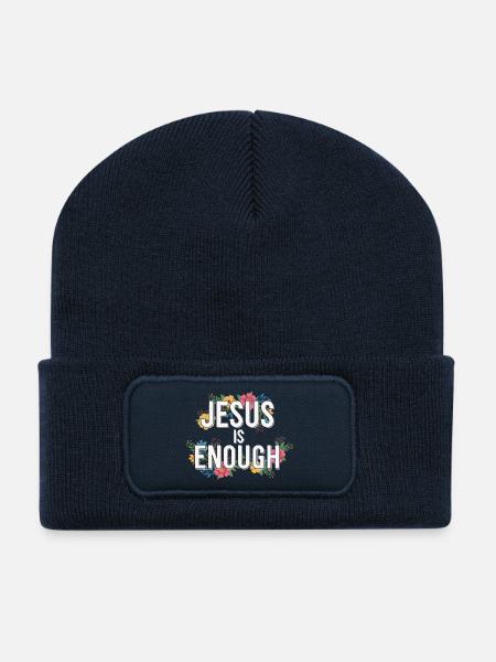 JESUS IS ENOUGH Bible Verse Saying Christian Floral - Recycled Patch Beanie - french navy