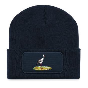 Cigogne - Beanie recyclé à patch - bleu marine - Devant