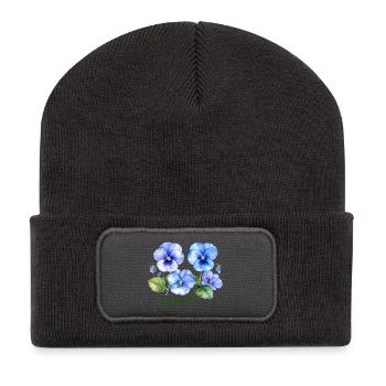 Viola odorata - botanische Illustration - Recycelte Patch Beanie - Dunkelgrau - Vorne
