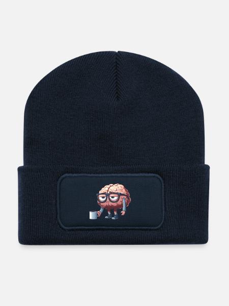 Breloque cérébrale décontractée avec café - Beanie recyclé à patch - bleu marine