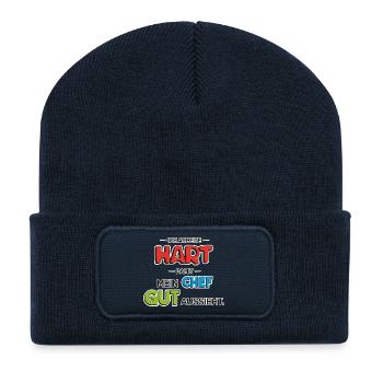 Der wahre Held im Büro - Recycelte Patch Beanie - French Navy - Vorne