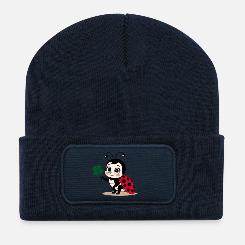 Marienkäfer Kleeblatt Glücksbringer Glück - Recycelte Patch Beanie - French Navy