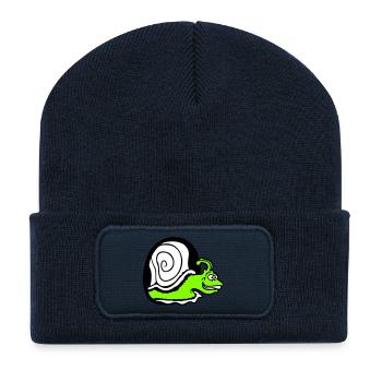 Schnecke guckt Loch Wand Mauseloch lustig albern - Recycelte Patch Beanie - French Navy - Vorne