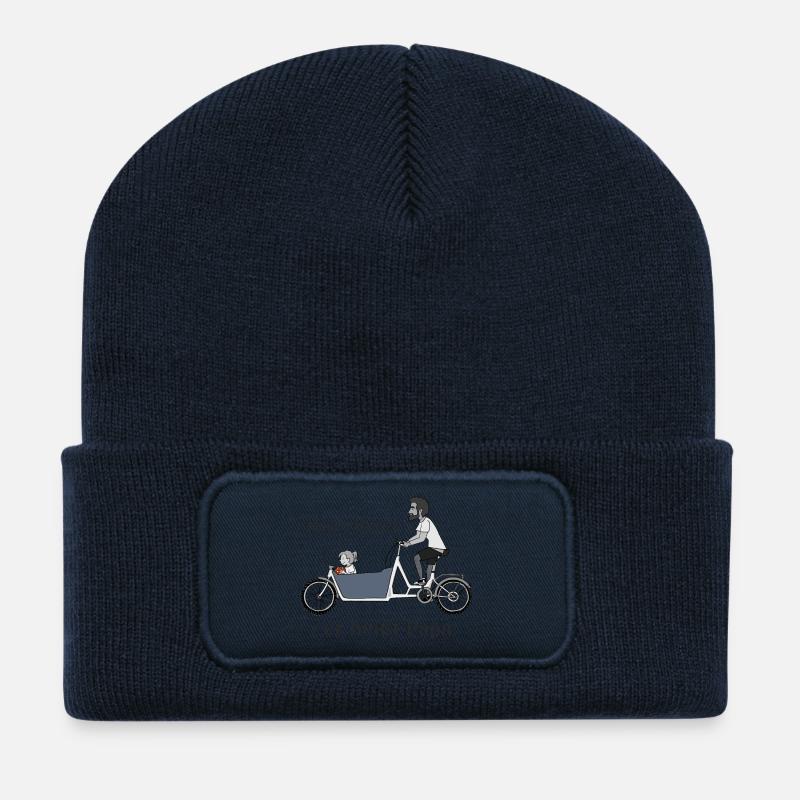 Papa sur vélo cargo - Beanie recyclé à patch - bleu marine