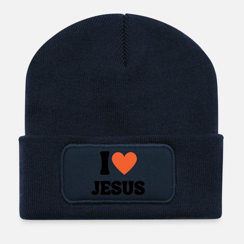 I Love Jesus Liebe Christliches Shirt Glaube - Recycelte Patch Beanie - French Navy