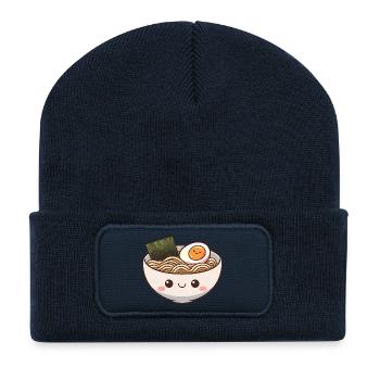 Süße Ramen Bowl mit lächelndem Gesicht - Recycelte Patch Beanie - French Navy - Vorne