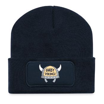 Viking Bébé Casque cornes blanches - Beanie recyclé à patch - bleu marine - Devant