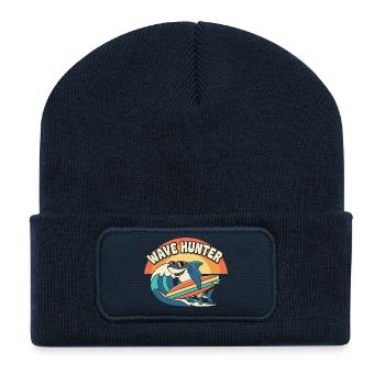 Wellenjäger Hai Surf Sonnenuntergang - Recycelte Patch Beanie - French Navy - Vorne