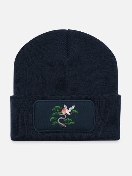 Kraniche & verdrehte Kiefer - Recycelte Patch Beanie - French Navy