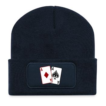 Cartes de poker – Texas Hold’em Casino Design - Beanie recyclé à patch - bleu marine - Devant