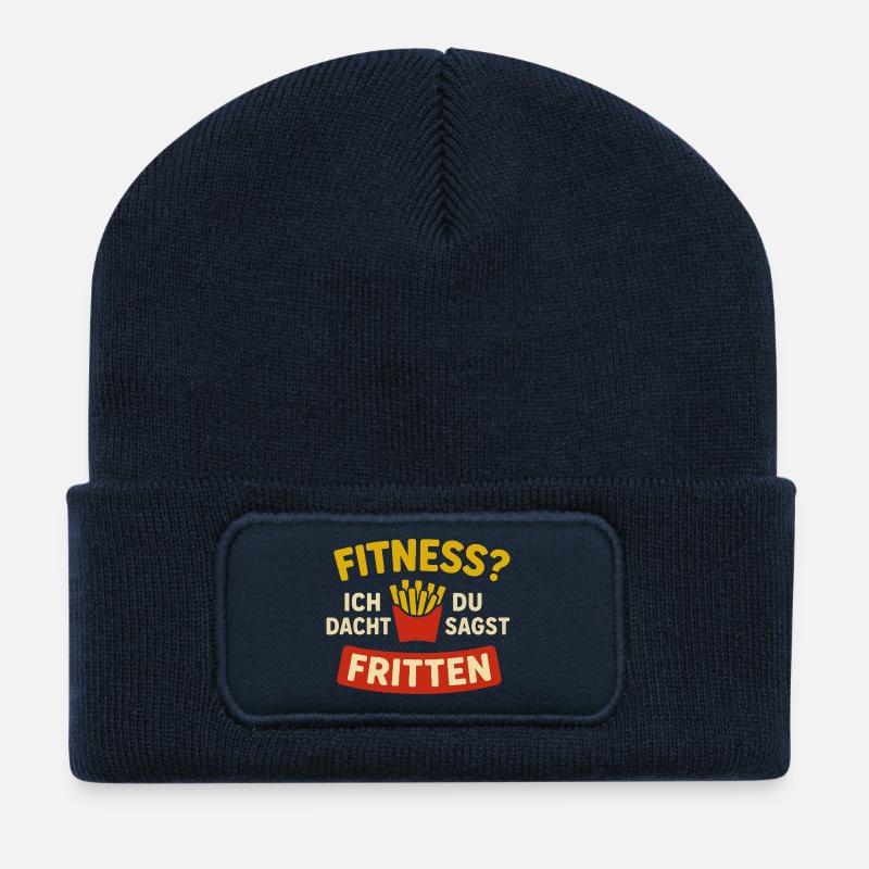 Fitness? Ich dacht du sagst Fritten - Recycelte Patch Beanie - French Navy