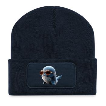Blue Whale Whale Blue Whales Whale Song Diver Ocean Whales - Recycled Patch Beanie - french navy - Front