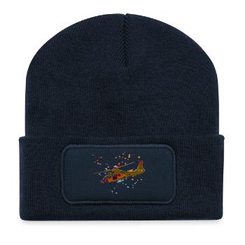 Bunter Hubschrauber Splatter-Design - Recycelte Patch Beanie - French Navy - Vorne