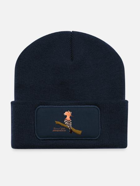 Hoopoe with raised crest on branch - Recycled Patch Beanie - french navy