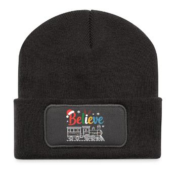 Croyez en la conception du train des Fêtes - Beanie recyclé à patch - charbon - Devant