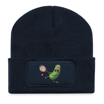 Witzige Gurke Beim Tennis Mit Stirnband - Recycelte Patch Beanie - French Navy - Vorne