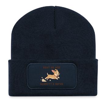 Flinker Corgi Sprint Spruch - Recycelte Patch Beanie - French Navy - Vorne