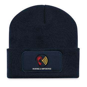 Ohr und Hörgerät - Recycelte Patch Beanie - French Navy - Vorne