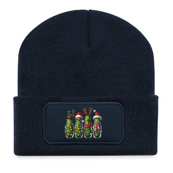 Concombres Lumières de Noël - Beanie recyclé à patch - bleu marine - Devant