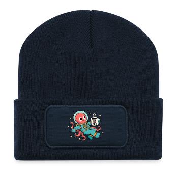 Space Astronaut Octopus with Coffee Cup - Recycled Patch Beanie - french navy - Front