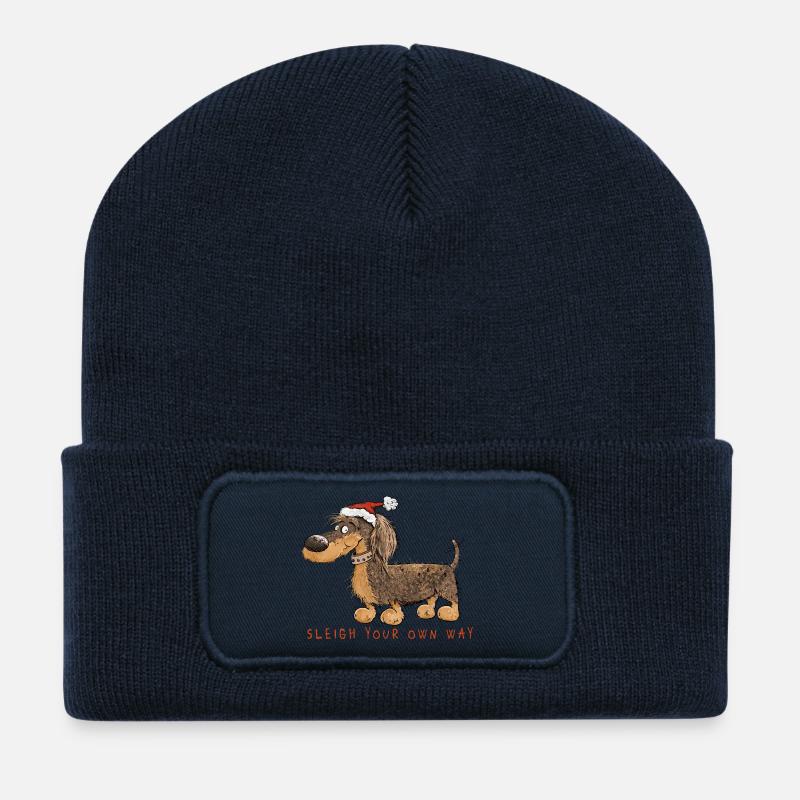 Dackel Weihnachten I Sleigh Your Own Way Dachshund - Recycelte Patch Beanie - French Navy