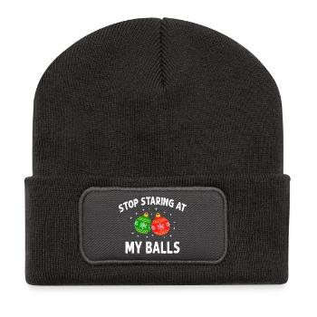 Stop Staring At My Balls Funny Dirty Christmas - Recycled Patch Beanie - dark grey - Front