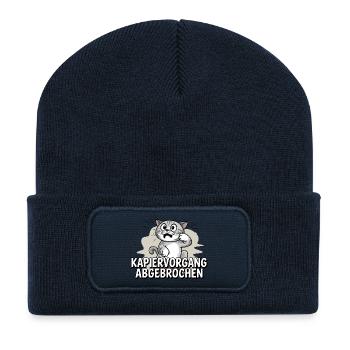 Kapiervorgang abgebrochen – Katze verwirrt - Recycelte Patch Beanie - French Navy - Vorne