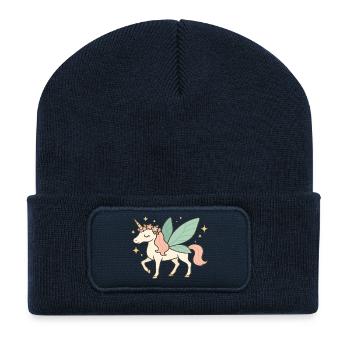 Niedliches Feen-Einhorn mit Blumen und Glitzern - Recycelte Patch Beanie - French Navy - Vorne