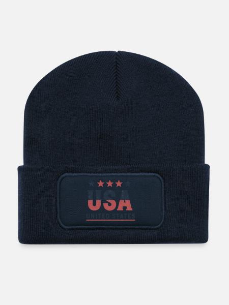 USA Flag Vintage Distressed Look - Recycled Patch Beanie - french navy