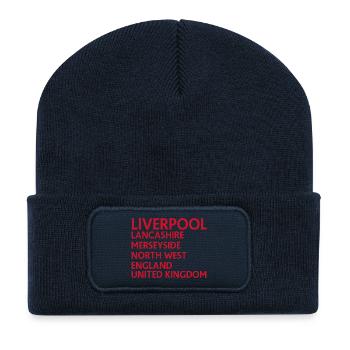 Liverpool – Angleterre Conception des paroles - Beanie recyclé à patch - bleu marine - Devant